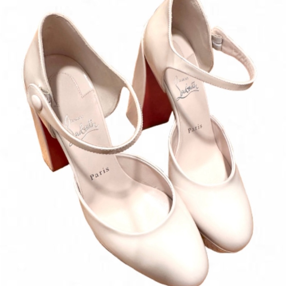Christian Louboutin Cream Block Heel Pumps
